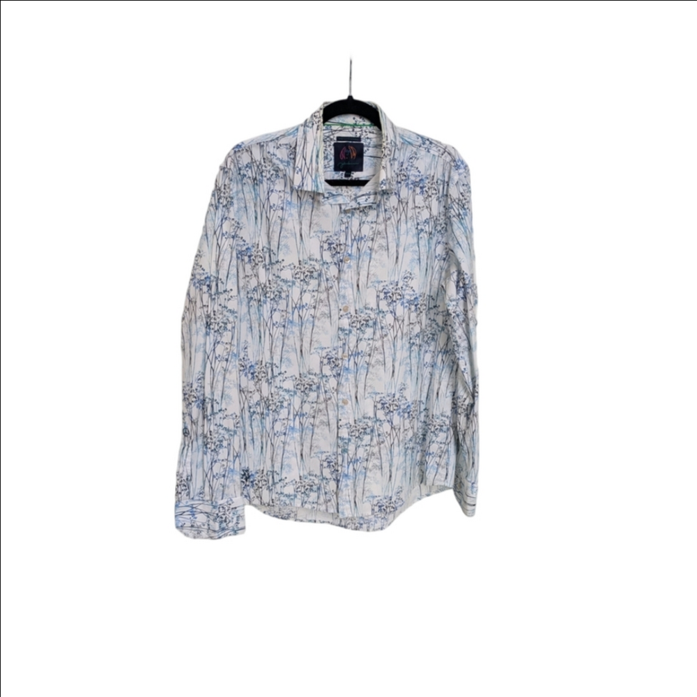 John Lennon Blue and White Floral Casual Shirt